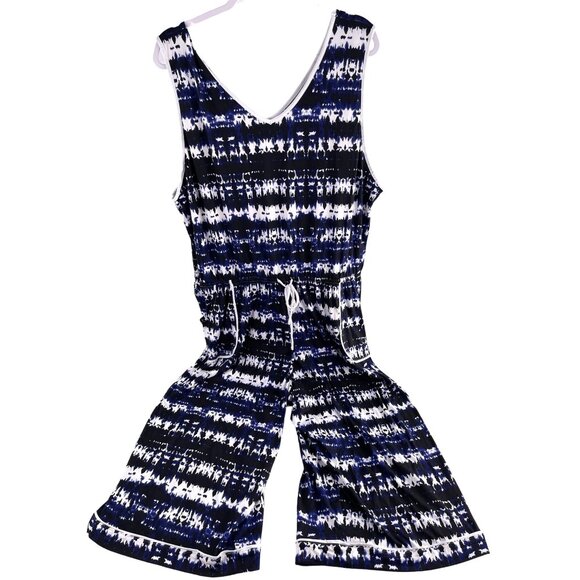 Cuddl Duds Women's 2X Sleeveless Romper - Blue & White Tie-Dye Lounge Jumpsuit - Picture 1 of 5